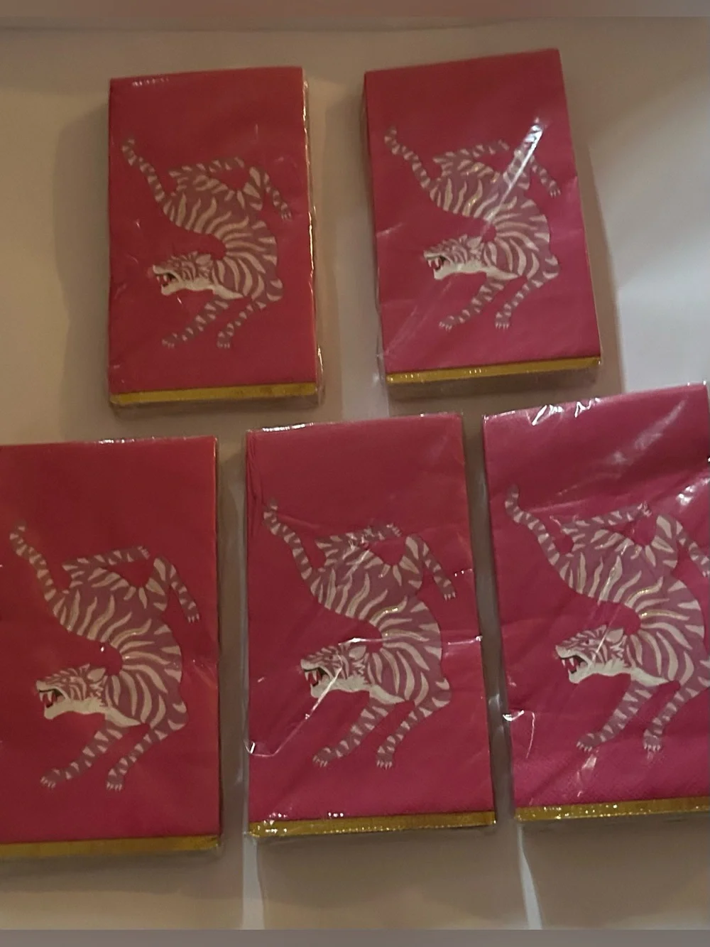 New 100 Pink Tiger Guest Napkins 4 5/8” x 7 13/16” made in Vietnam